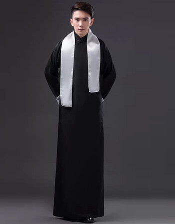 中式长袍马褂先生相声表演出服装复古盘扣民国长衫大褂男士伴郎服