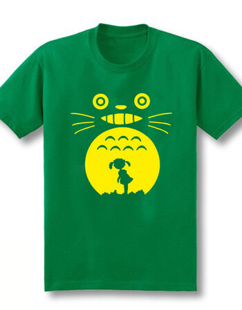 夏totoro龙猫t恤 宫崎骏卡通动漫周边衣服男女纯棉情侣短袖t恤衫 绿色