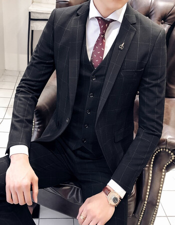 黑色 l西服衬衫马甲裤子