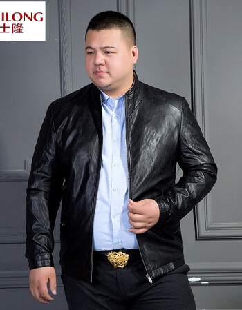 大码男士休闲立领2018新款时尚舒适大气皮衣 加肥加大号胖男秋冬皮
