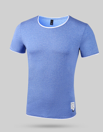 恒源祥男士t恤圆领棉短袖男青年宽松夏季纯色打底汗衫休闲运动潮 蓝色