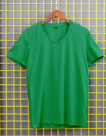 男士短袖v领冰丝体桖修身纯白纯黑纯色鸡心半截宽松丅土上衣服 尚绿色