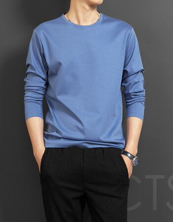 夏季丝光棉短袖男士t恤纯棉纯色圆领冰丝半袖体恤潮流青年打底衫 长袖