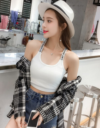 吊带小背心无袖上衣女韩范时尚小性感字母肩带修身显瘦