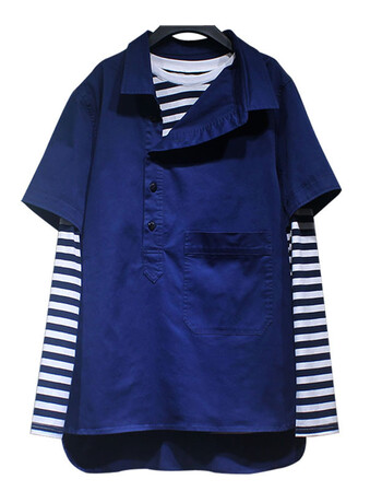 易烊千玺明星同款衣服二件套衬衣圆领卫衣男女时尚春季外套 深蓝色 xl