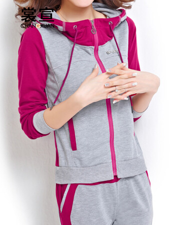 宣2015秋季运动套装运动服女新品潮长袖运动女秋季休闲装2033 玫红色