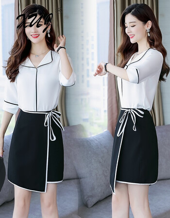 xuj 品牌套裙2018夏季新品套装女百搭中长款a型韩版时尚职业装休闲