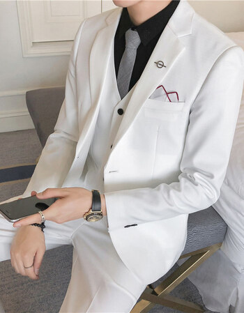 韩版休闲7分中袖小西装男夏一套装英伦气质修身小脚9分裤两件套潮