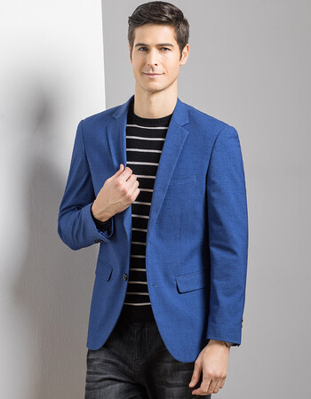 休闲西装男夏季新款中年男士修身单西外套上衣商务潮流西服男 蓝色 l