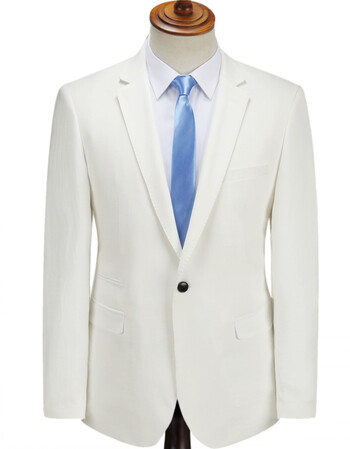 西服套装男棉麻西装男套装秋装商务正装职业装新郎结婚礼服 米白色