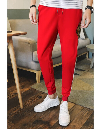 榄将夏季裤子男韩版潮流修身运动男士休闲裤百搭小脚九分裤 红色 xxl