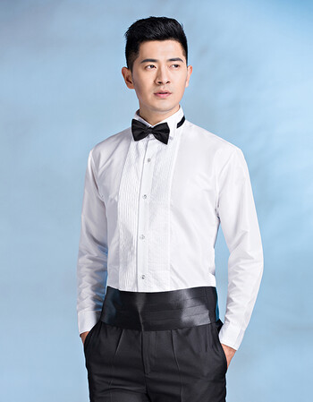 燕尾服衬衣男影楼男士扣领尖领纯色长袖演出衬衫大合唱加大码 白色