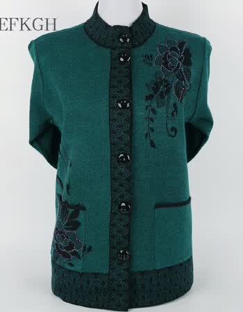 人女装春秋款外套妈妈装奶奶装加厚毛衣开衫羊毛衫奶奶衣服 哈青色