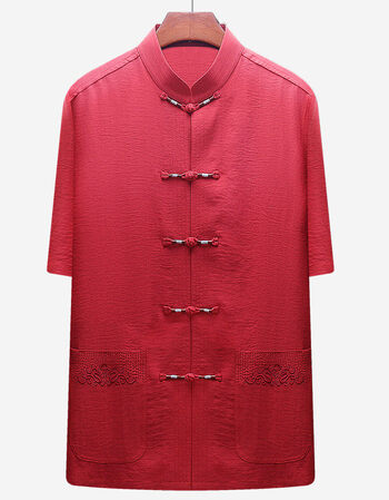 老人夏季短袖唐装男中老年人衣服爷爷古风夏装中式上衣中国风男装