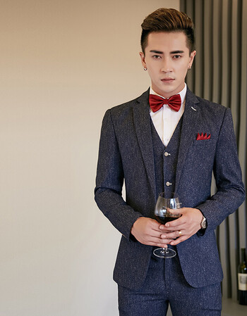 nuthink西服套装男士春秋修身三件套新郎婚礼服结婚伴郎西装男职业装