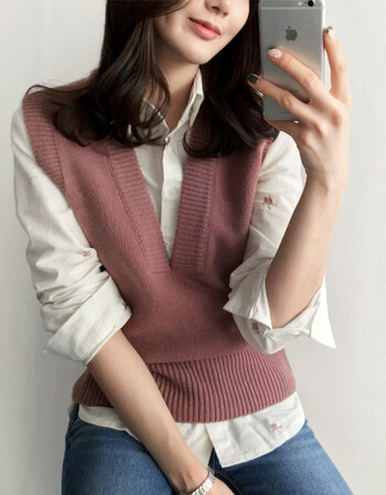 夏装女季新品韩版短款针织马甲女大v领春秋套头修身显瘦毛背心坎肩