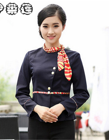 伊莱蓮 秋季新款酒店工作服秋冬装 饭店快餐西餐厅工作服女 服务员工作服长袖制服 黑色 XXXL
