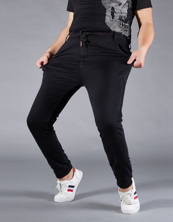 黑色大码大号牛仔裤男加肥加大胖子束脚裤胖人长裤胖人裤子潮 图色 l