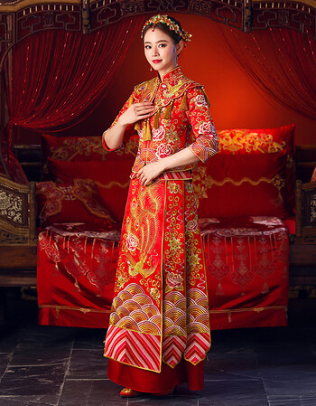 春夏新款秀禾服中式礼服新娘结婚敬酒服喜服龙凤褂秀和服嫁衣 红色 l