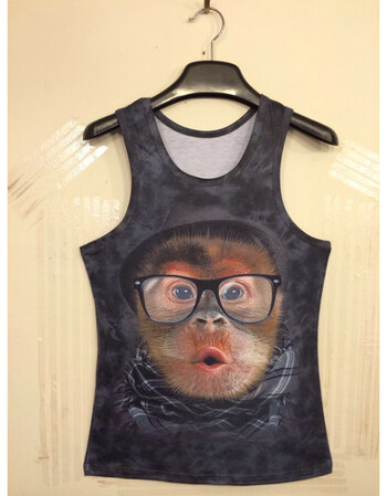 夏季欧美3d印花搞怪新款圆领马甲猴子旅行男弹力修身男女汗背心潮