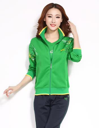 套装女士春秋季大码休闲运动套装团购广场舞服三件套 9808绿色/乌兰裤