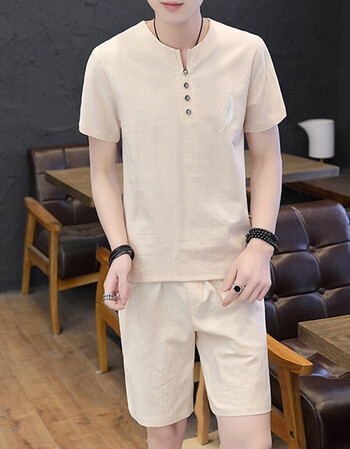 棉麻套装男短袖短裤一套男装亚麻中国风潮流麻布衣服裤子两件套夏 809