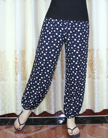 绵绸棉绸印花休闲女裤子松紧腰人造棉宽松加肥加大显瘦灯笼裤长裤夏