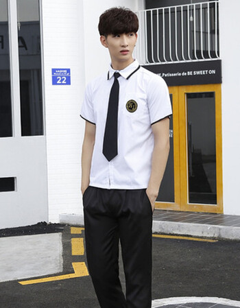 jk制服衬衫学院风百褶裙班服秋季套装 男生长袖黑边衬衫 黑裤子 领带