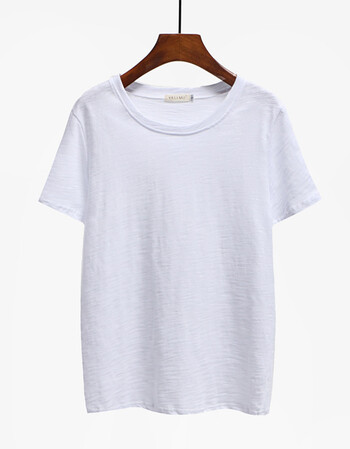 纯色竹节棉t恤女短袖新款夏装韩版宽松体恤纯棉百搭白色上衣 圆白 m