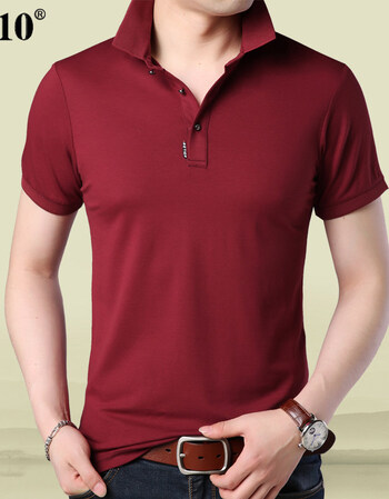 短袖t恤男 夏季新款时尚翻领polo衫青年男士修身纯色棉t休闲男装 红色