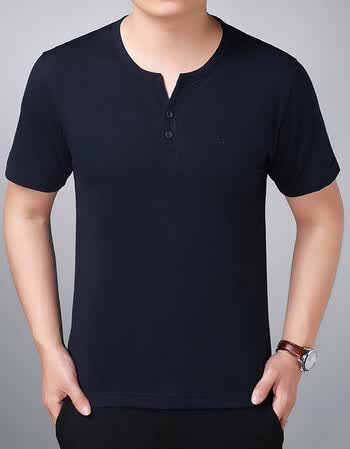 夏季中年男士短袖t恤圆领半袖衣服纯色宽松中老年爸爸装 009藏青 180