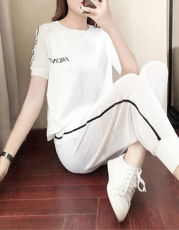 韩版宽松短袖冰丝chic运动服时尚休闲套装女夏季潮两件套2018新款