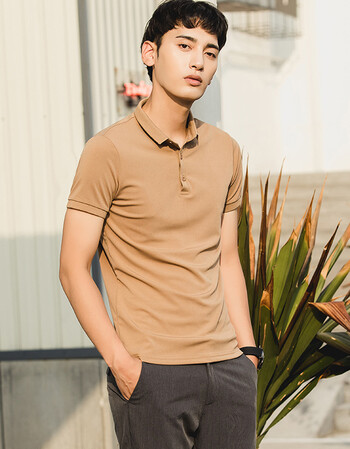 (fuguiniao)2018新款短袖t恤男修身韩版夏季polo衫男士t恤短袖 卡其色