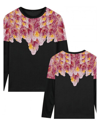 中国风长袖t恤男装天使羽翼翅膀孔雀尾巴羽毛欧美风潮流印花衣服 黑色