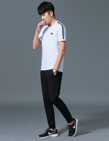 套装2018新款韩版潮流帅气时尚短袖两件套夏季休闲运动套装男 白色 xl