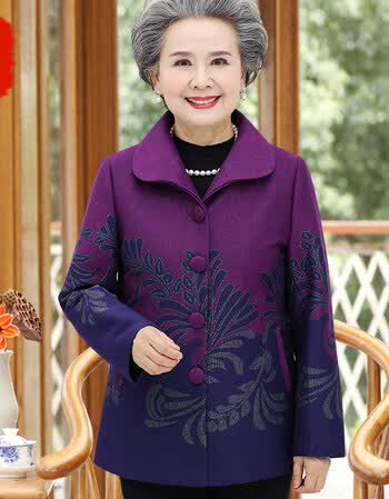 妈妈装秋装老年装女外套奶奶装冬装老人衣服老太太上衣新款 1975紫色