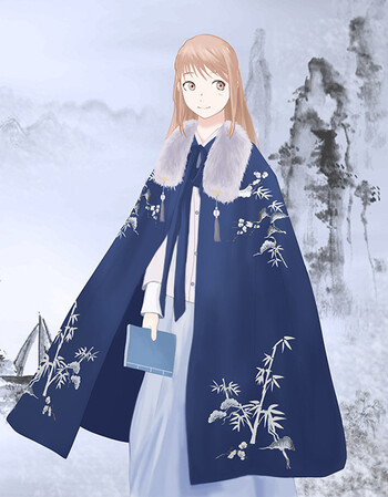 三朋【京东好店】2018再续汉唐2018冬装汉服披风女古风斗篷连帽大码长