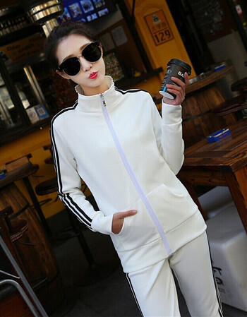 运动套装女春秋季休闲套装两件套学生长袖运动服 白色 3xl(140-155斤)
