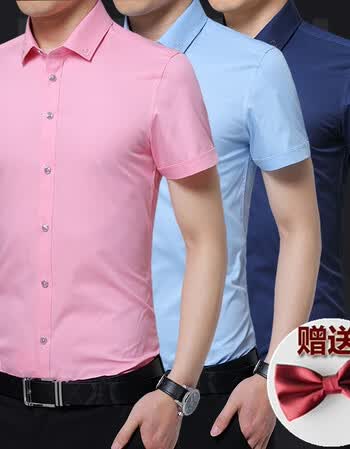 珂梵图夏季粉色衬衫男短袖新郎衬衣服装男士结婚伴郎西服打底白寸衫