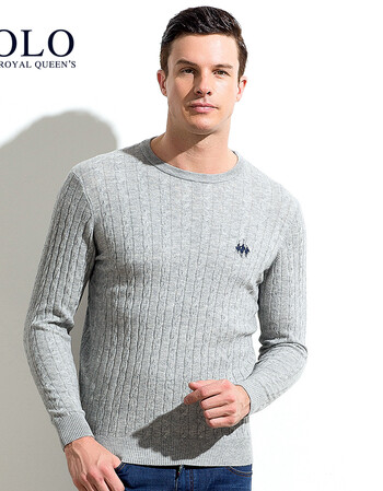 保罗 男士圆领长袖羊毛衫 休闲套头纯色男士羊毛针织衫 4520 61浅灰