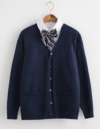 日系藏青色制服开衫学院风毛衣长袖v领针织衫水手服外套棉q 藏青色