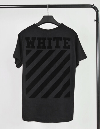 off black white夏季纯黑植绒条纹宽松短袖t恤男女情侣装休闲tee 黑色