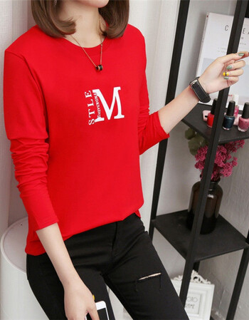 2018秋装新款韩版百搭长袖t恤女宽松显瘦体恤学生上衣打底衫 2588红色