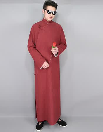 长衫男民国男装长袍马褂外套棉麻相声大褂演出文艺复古中式伴郎服 酒