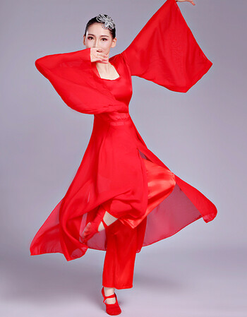 诺吉尔古典舞演出服女飘逸中国风凉凉舞蹈服红