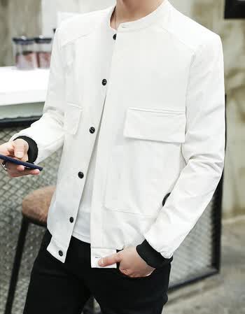 外套2018新款韩版潮流夹克男生休闲上衣服修身帅气棒球服春季 白色