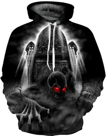 恐怖卫衣男女同款3d骷髅头恶搞怪潮抖音网红社会人立体印花上衣服 kl