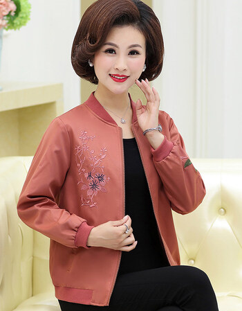 新款中老年女装妈妈春秋短装40-50岁中老年衣服薄款外套上衣 粉色 xl