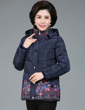 外套短款羽绒棉衣新款中老年女装棉服中年女 蓝色 xl【图片 价格 品牌