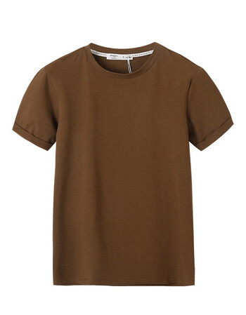 t恤女2018夏装新款韩版打底衫chic色圆领宽松百搭短袖上衣 棕色 m